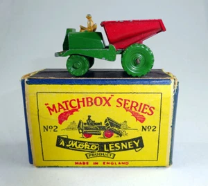Matchbox RW 02A Dumper rojo y verde verde verde ruedas de metal con "A" MOKO script Box - Imagen 1 de 13