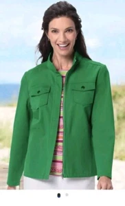 Appleseeds Womens Jacket Green Q Full Zip Pockets Stretch - Picture 1 of 5