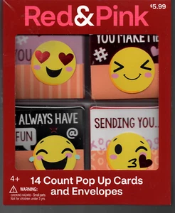 Rot & Pink 14 Pop Up Valentinstagskarten & Umschlag Emoji Smiley Gesichter Neu - Bild 1 von 2