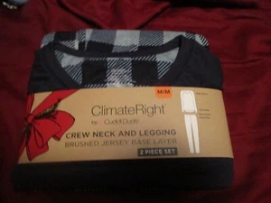 Cuddl Duds Crew Neck & Legging Set Navy Plaid Climate Right Jersey Base Layer - Picture 1 of 6