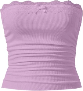 SOLY HUX Women's Lace Trim Ruched Bandeau Crop Tube Tops ~ XL - Picture 1 of 6
