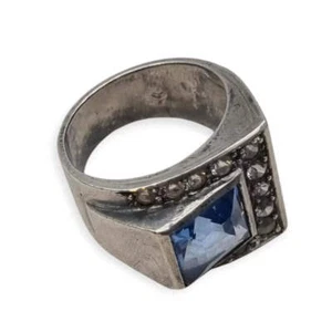 Art Deco Silver Ring with Blue Topaz and White Sapphires, circa 1940-50. - Picture 1 of 10