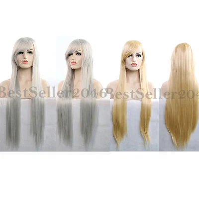 31"/80cm Long Straight Cosplay Wig Heat resistant Women Full Wigs with Bangs - Image 1 of 4