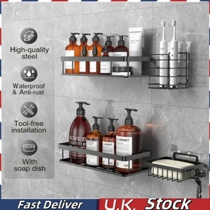 4PCS Organiser Storage Rack Corner Shower Caddy Self Adhesive Bathroom Shelf - Picture 1 of 12