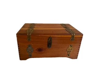Vintage Small 9.5” Wood Cedar Letter Jewelry Trinket Chest Box Brass - Picture 1 of 6