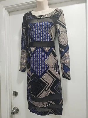 Vestido midi de malla manga larga tejido buceo estampado geográfico Fire Los Angeles para mujer M Foto 1 de 4