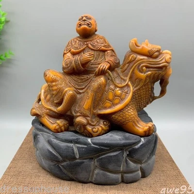 Selo de estátua de tartaruga dragão esculpido em pedra nobre Arhat 5 pol. - Imagem 1 de 4