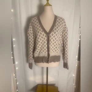 cupcakes & cashmere Geometric Knit Cardigan in Cream and Brown large - Picture 1 of 7