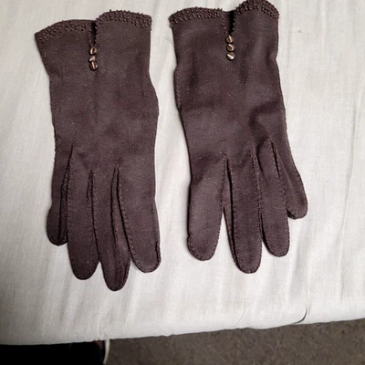 Guantes Damas Vintage Años 50 Algodón 3 Botones Color Marrón Talla Pequeña Foto 1 de 4