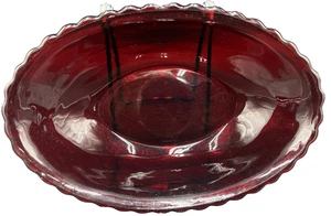 Vtg ANCHOR HOCKING 8 1/2" Scalloped Edge Royal Ruby Oval Vegetable Serving Bowl - Picture 1 of 8