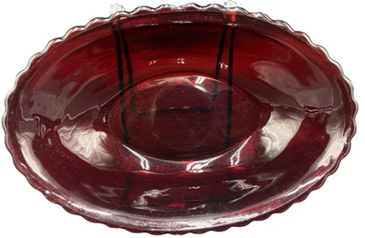 Vtg ANCHOR HOCKING 8 1/2" Scalloped Edge Royal Ruby Oval Vegetable Serving Bowl - Image 1 of 4