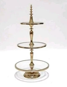 Jiallo Anastasia Three Tier Round Metal & Glass Buffet - Dessert Stand 32"Tall - Picture 1 of 7