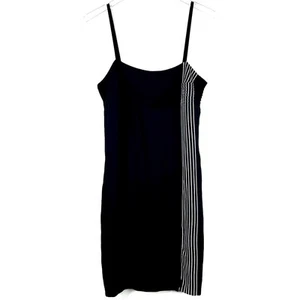 La Perla Vintage Mini Slip Dress Black White Stripe Pintuck Side Slit Spaghetti - Picture 1 of 8
