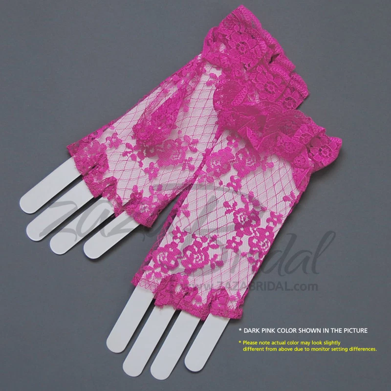 Flower Pattern Half Finger Lace Gloves w/ Ruffle Wrist Length 2BL/Various Colors - Image 1 of 1