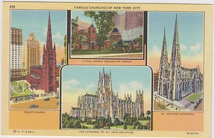 Famous Churches of New York City 1936 Linen Curteich Postcard - Picture 1 of 2
