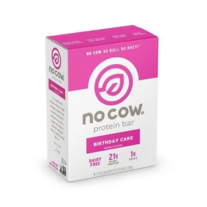 No Cow High Protein Bars, Birthday Cake, 21G Plant Based Vegan Protein - Picture 1 of 9