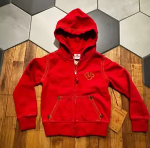 NWT True Religion full zip QT Horseshoe hoodie red Youth sz Small MSRP $99 hood - Picture 1 of 6