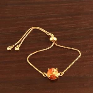 Mohave Orange Copper Turquoise Gold Plated Box Chain CZ Quartz Slider Bracelet - Picture 1 of 3