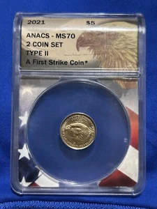2021 $5 1/10 oz US GOLD EAGLE Type II First Strike ANACS MS70 Certified - Picture 1 of 24