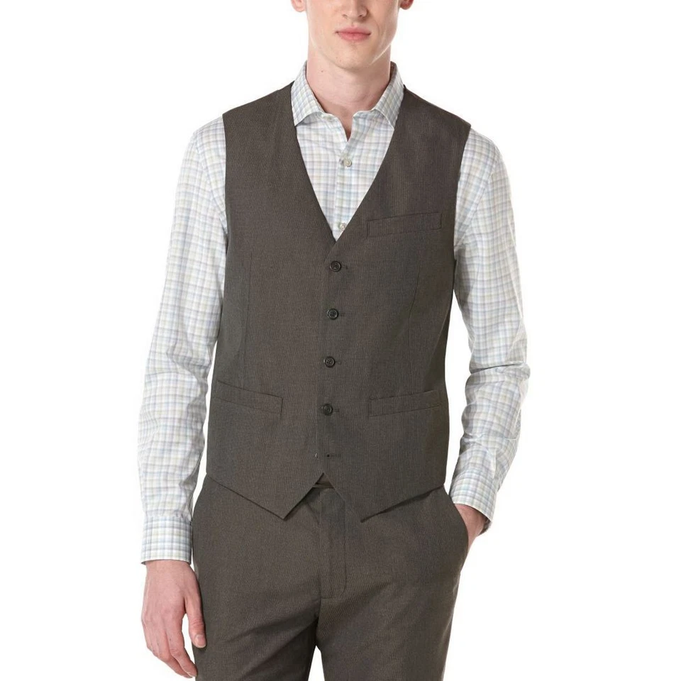 PERRY ELLIS NEW Men's Brown Corded Twill Striped Suit Vest Jacket S TEDO - Image 1 of 1