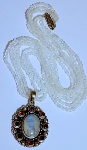 925 ST.SILVER VINTAGE ESTATE NATURAL RAINBOW-BLUE MOONSTONE STATEMENT NECKLACE - Picture 1 of 6