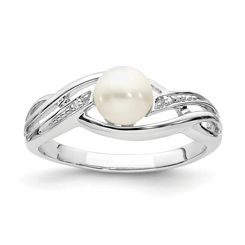 Silver Rhodium Plated Diamond and FW Cultured Pearl Ring QR4627 - Image 1 of 4