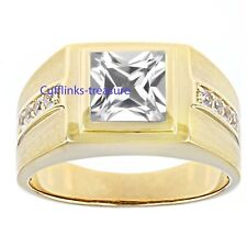 Natural White topaz Gemstones Gold Plated 25 sterling Silver Ring for Men's #A33