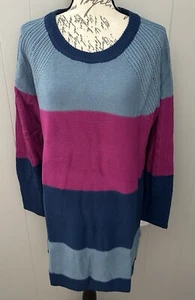 Lularoe Lauren Sweater Dress Size Medium M New Beautiful Pink Blue Striped Print - Picture 1 of 4