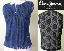 PEPE JEANS LONDON Rare Style Stretch Lace/ Denim Sleeveless Top Size M