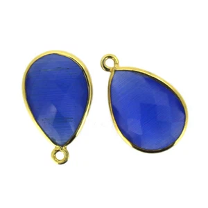 Gemstone Pendant-Gold Plated 13x18mm Faceted Pear Shape-Blue Monalisa (2 Pcs) - Picture 1 of 3