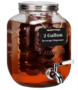 2 Gallon Drink Dispenser with 18/8 Stainless Steel Spigot, Sun Tea Glass Jar - Picture 1 of 6