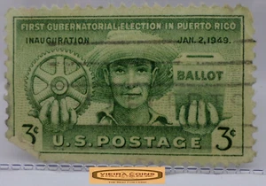 1949 USA Postage 1st Gubernatorial Election in Puerto Rico 3 Cent Stamp#S42103NQ - Picture 1 of 2