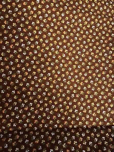 VTG Cranston Ditsy Brown CALICO w/ Orange Yellow White Florals Cottagecore BTHY - Picture 1 of 6