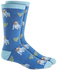 Club Room Hanukah Bulldog Socks, Blue - Picture 1 of 1