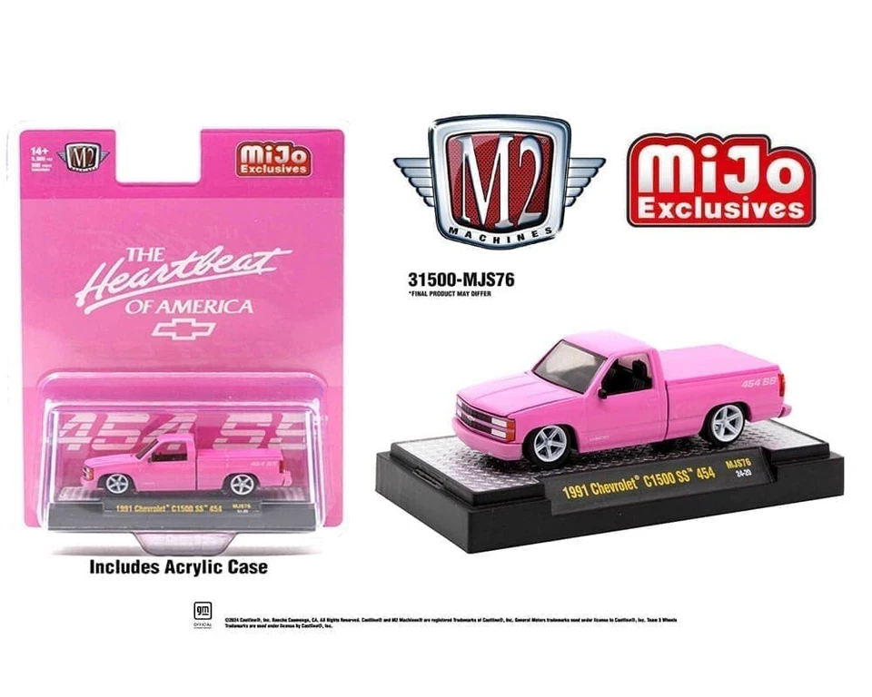 M2 MACHINES LIMITED EDITION MIJO EXCLUSIVE PINK 1991 CHEVY C1500 454 SS MJS76 - Image 1 of 1