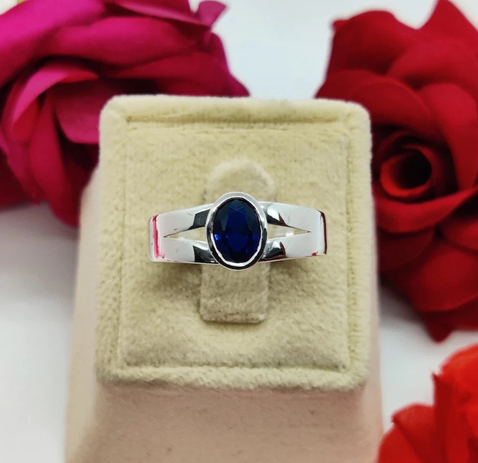 Anillo de zafiro azul natural para niños plata 925 piedra de nacimiento zafiro anillo para hombre Foto 1 de 4