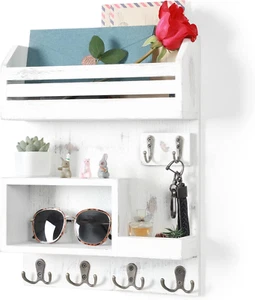 Key Holder for Wall, Wall Mounted Mail Organizer with 6 Metal Key Hooks, Key Rac - Picture 1 of 6