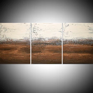 Große 3 Tafeln Abstrakt Triptychon Leinwand Wandkunst Erdtöne Braun Creme - Bild 1 von 4