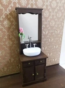 1:6 Doll Bathroom Sink Cabinet with Mirror Miniature Dollhouse Washstand Basin - Picture 1 of 5