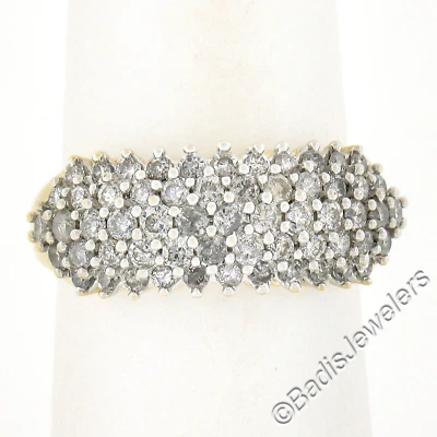 Anillo Estate de oro de dos tonos de 1,0 ctw con punta redonda de diamantes banda ancha de 5 filas Foto 1 de 4