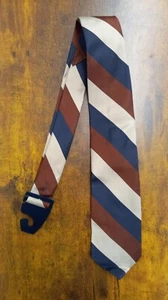 Brooks Brothers Cream, Brown and Navy Stripes Tie 100% Silk Men's Necktie 58" - Picture 1 of 4