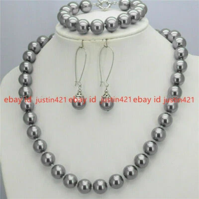 8mm South Sea Shell Pearl Round Beads Necklace Bracelet Earrings Set 18'' - Image 1 of 4
