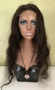Lace Front 100% Natural Real Human Hair Wig Natural Black Body Wave 26 inches - Picture 1 of 12