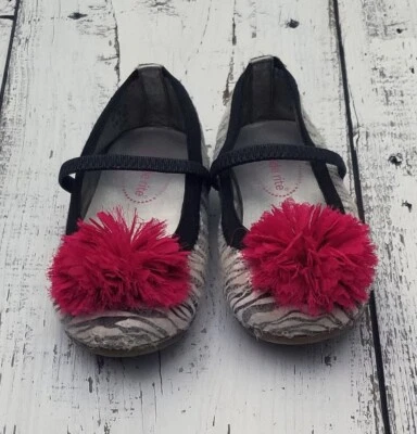 Stride Rite Girls Black White Sparkle Zebra Print Dress Flats Size 8.5  - Image 1 of 3