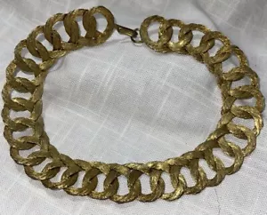 VTG Faux Gold Lame Choker Necklace Braided Wire Circle Flat Link Hook Close 16" - Picture 1 of 11