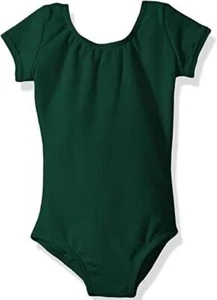 $39 Capezio Girls Green Essential Short-Sleeve Stretch Sleeve Leotard Size S 4-5 - Picture 1 of 4