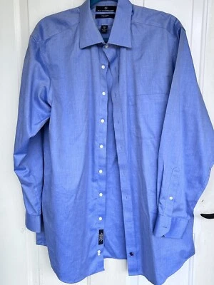 Camisa Hart Schaffner Marx Hombre Algodón Botón Sin Hierro Azul 16.5/34 Foto 1 de 4