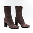 Enrico Antinori Women Smooth Grey Suede Dressy Mid Calf Round Boots Sz 7US EUR37