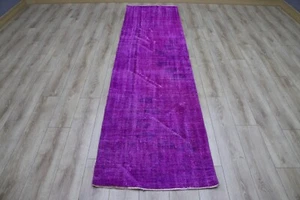 Purple Runner Rug Oushak Distressed Overdyed Hallway Lavender Carpet 3x9ft - Picture 1 of 12