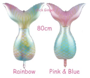 Mermaid Tail Foil Balloon 80cm Rainbow Pink Blue Under the Sea Helium Decoration - Picture 1 of 8